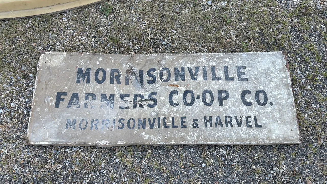 Vintage Advertising Sign, Morrisonville Farmers Co-Op Co. Morrisonville & Harvel