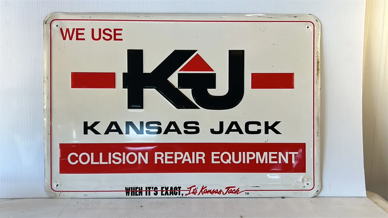 Kansas Jack Collision Repair Equipment Advertising Sign, approximately 36 inches wide