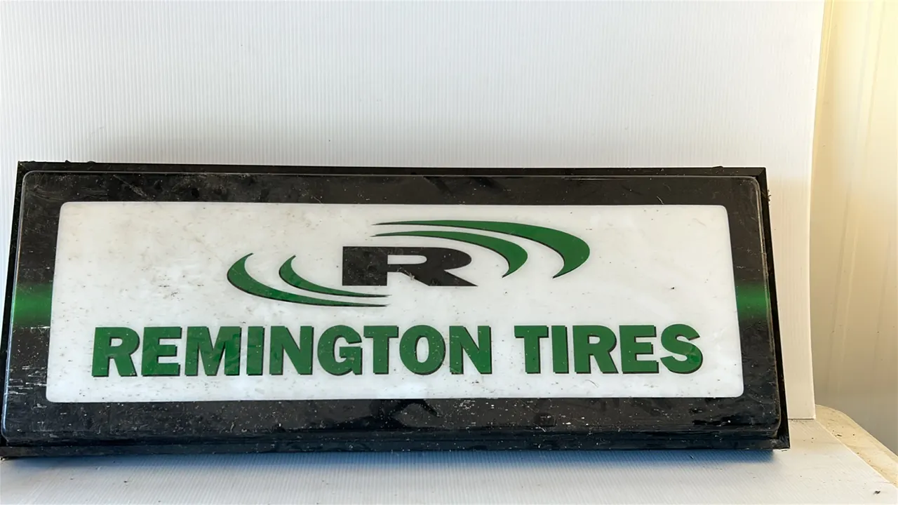 Remington Tires Illuminated Advertising Sign, 38 inches long