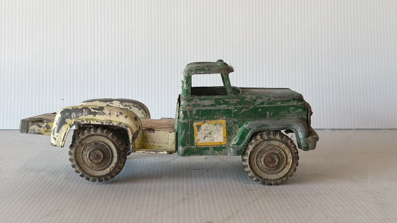 Vintage Toy Truck, Green and Cream Metal Tractor Unit
