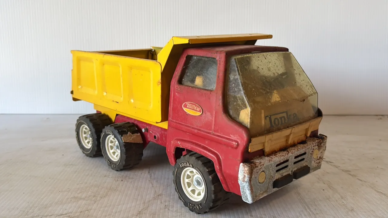 Tonka Metal Dump Truck, Red Cab with Yellow Bed