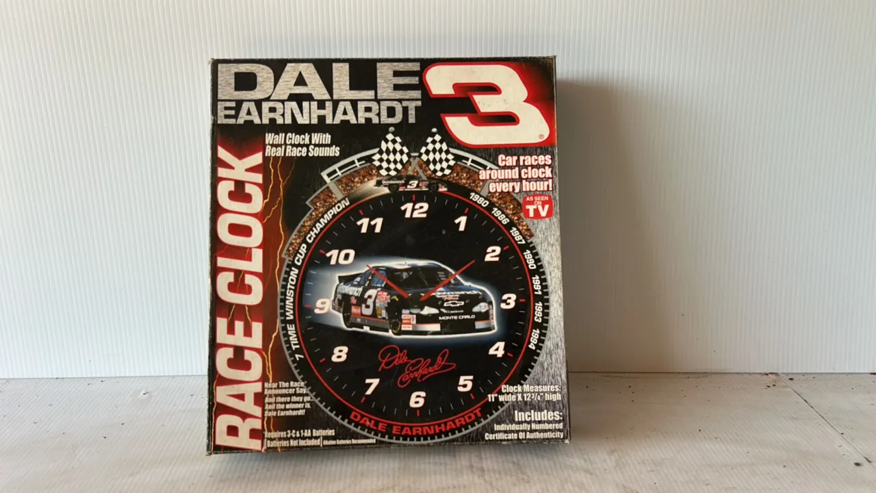 Dale Earnhardt Race Clock, 7-Time Winston Cup Champion Wall Clock with Race Sounds