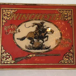 Winchester Advertising Mirror, Model 1873 Rifle, Cowboy on Horseback