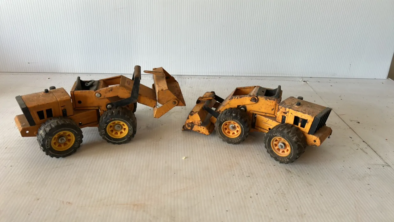 Pair of Vintage Pressed Steel Toy Front-End Loaders