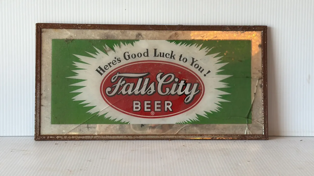Vintage Falls City Beer 'Here's Good Luck to You!' Advertising Sign