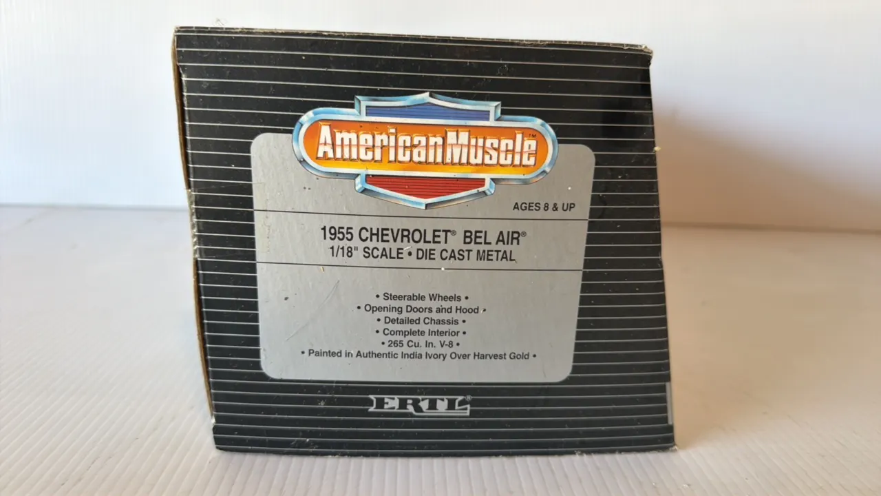 American Muscle ERTL 1955 Chevrolet Bel Air 1/18 Scale Die-Cast Model Car, India Ivory Over Harvest Gold