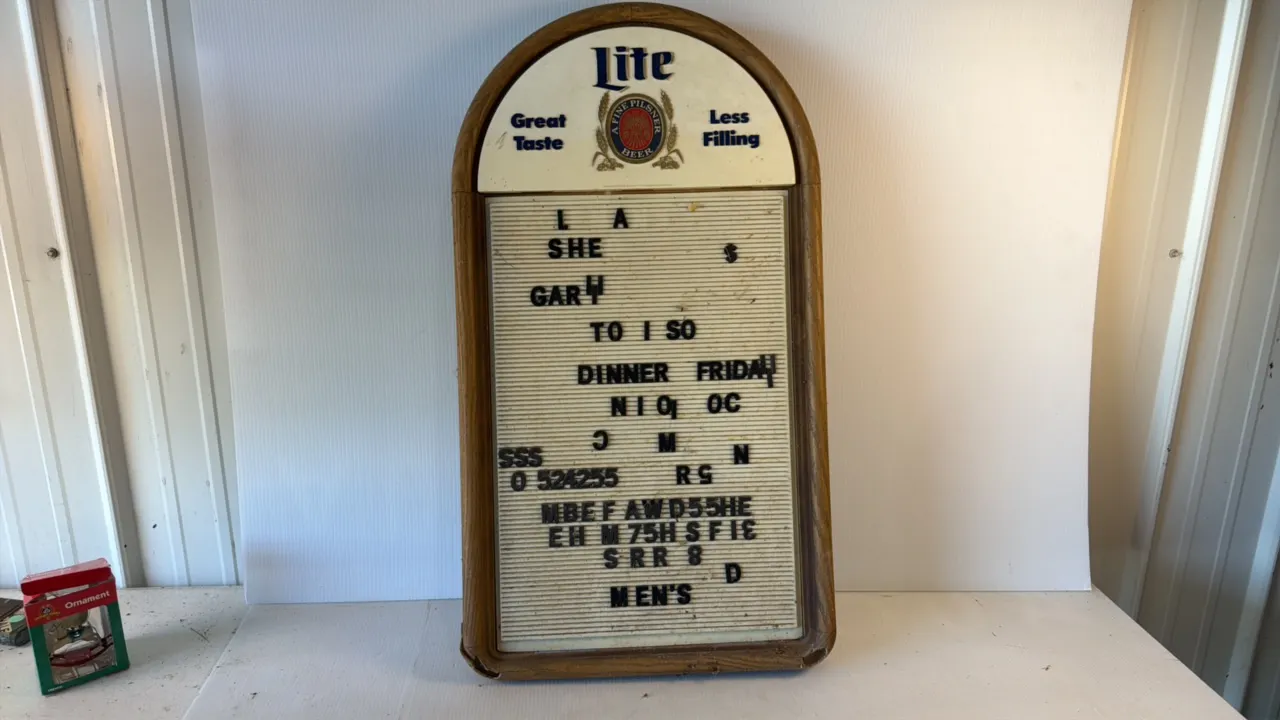 Vintage Lite Beer Letter Board Sign with Arched Top and Wooden Frame