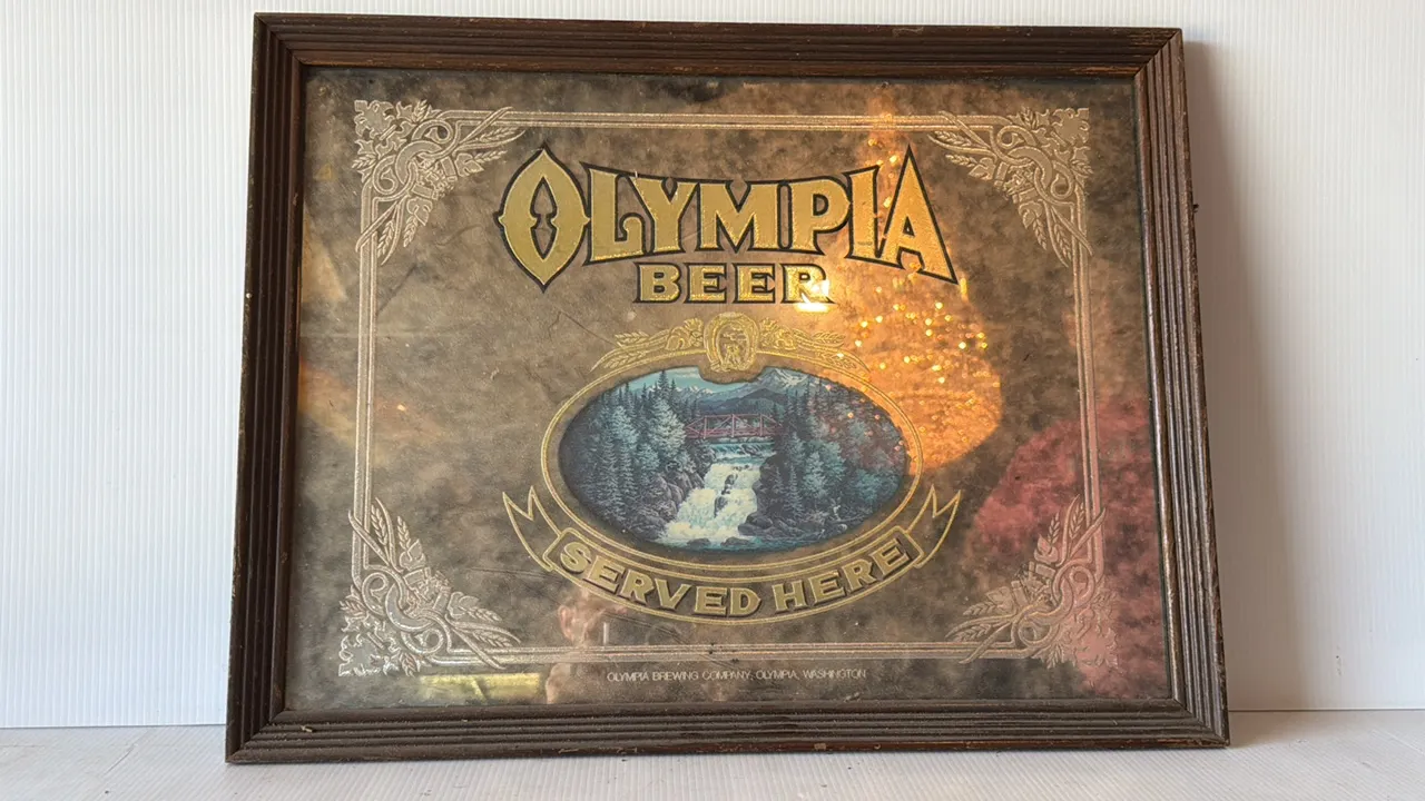 Olympia Beer 'Served Here' Promotional Bar Mirror with Waterfall Scene