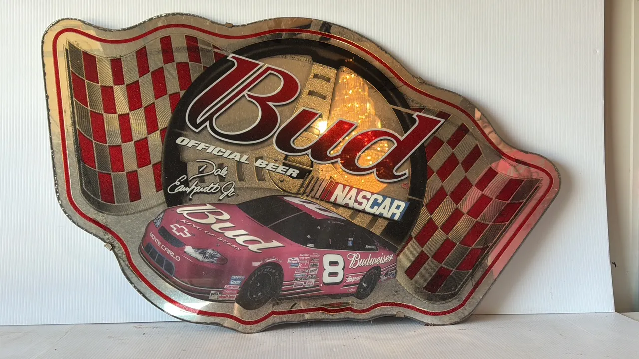 2001 Budweiser NASCAR Dale Earnhardt Jr. Advertising Sign with Checkered Flag Design