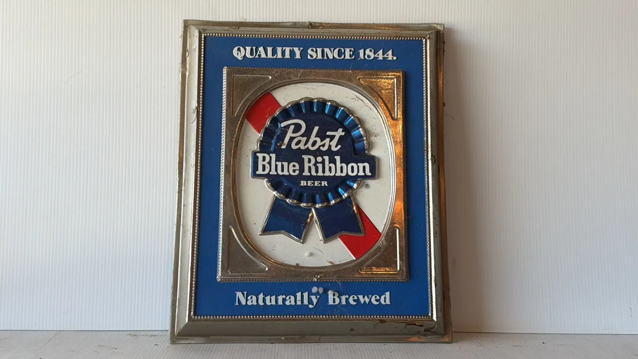 Pabst Blue Ribbon Vintage Advertising Sign, 'Quality Since 1844', 'Naturally Brewed'