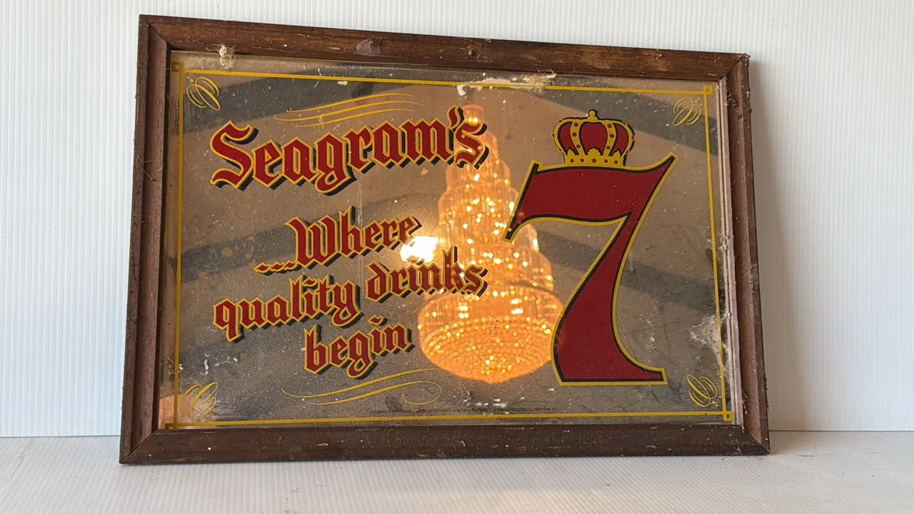Seagram's 7 Crown Promotional Bar Mirror, 'Where quality drinks begin'