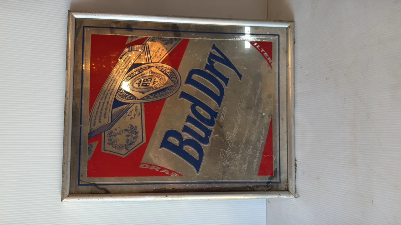 Bud Dry Beer Framed Advertising Mirror