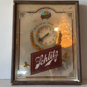 Schlitz Advertising Mirror with Clock Design