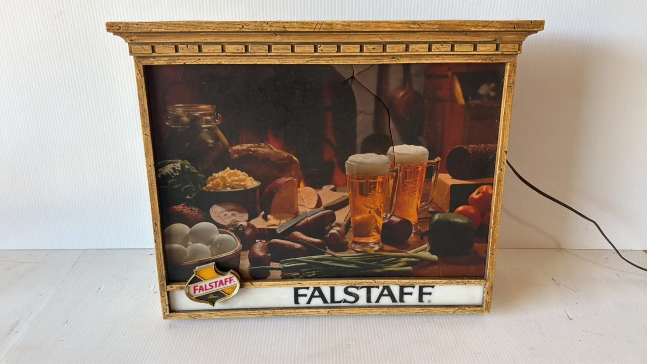 Falstaff Lighted Beer Sign with Food and Beer Scene