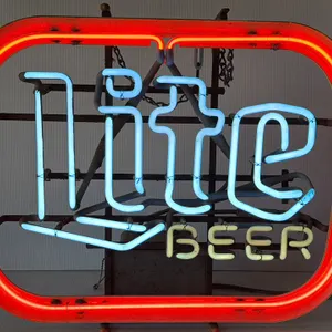 Lite Beer Neon Sign with Red Border, Blue 'Lite', and Yellow 'BEER'