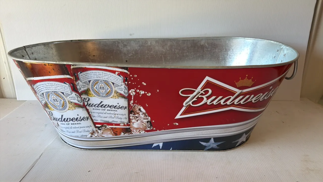 Budweiser Galvanized Metal Beverage Tub with American Flag Design