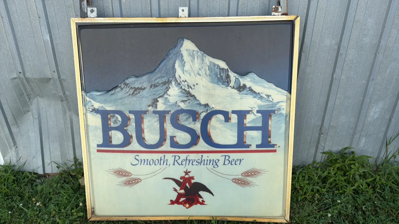 Busch Beer Advertising Sign with Mountain Graphic and Eagle Logo