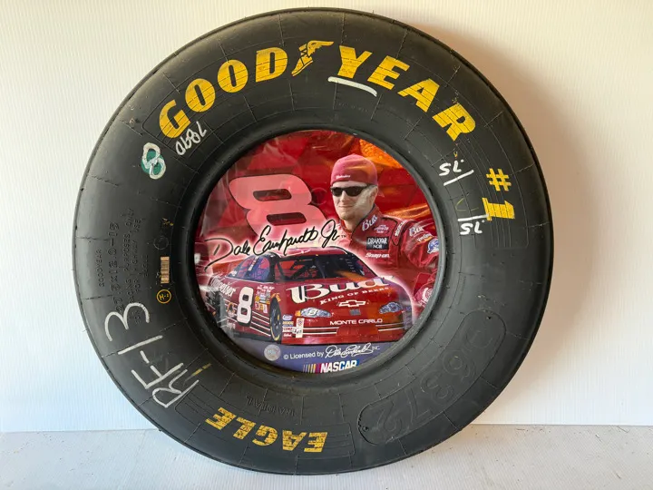 Goodyear NASCAR Racing Tire Display featuring Dale Earnhardt Jr. #8 Budweiser Monte Carlo