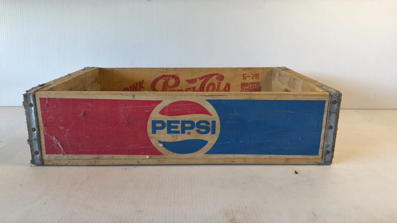 Vintage Pepsi-Cola Wooden Soda Crate, dated 5-76