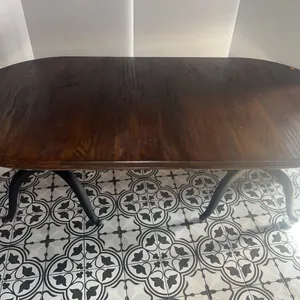 Wooden Top Table with Wrought Iron Legs