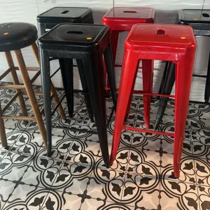 (5) Metal Barstools, Wooden and Leather Seated Barstool