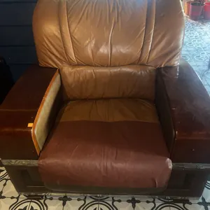 Wooden Leather Arm Chair