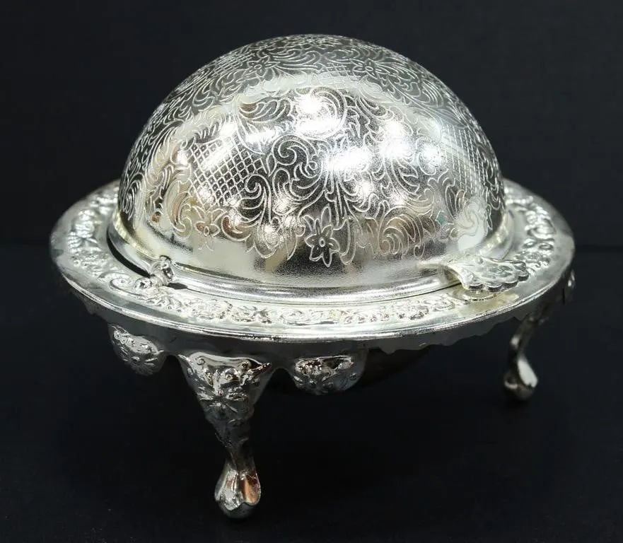 SILVERPLATED 'QUEEN-ANNE' ROLL TOP BUTTER DOME