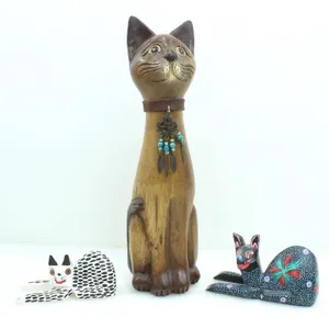 SIAMESE CAT & MEXICAN HANDPAINTED FOLK CAT FIGURES
