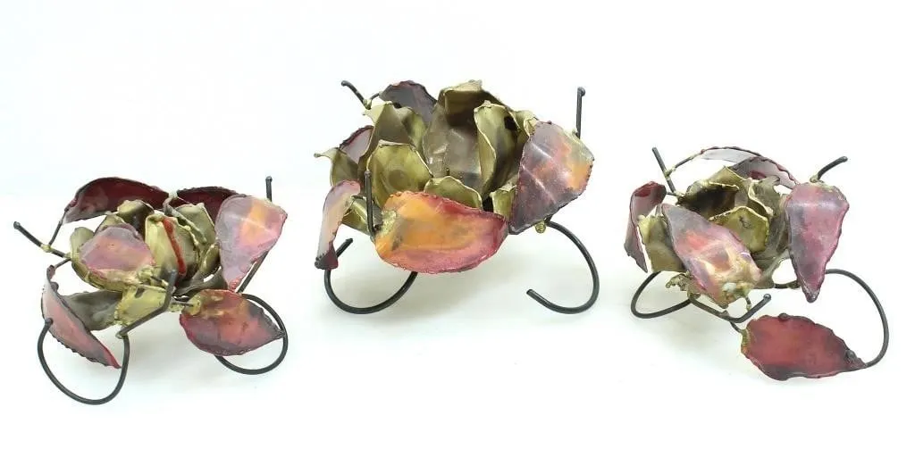 BRUTALIST TORCH CUT METAL FLOWER CANDLE HOLDERS