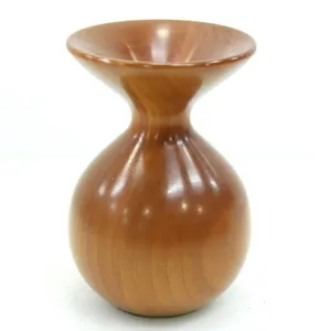 HAND TURNED WOODEN BUD VASE W/ GLASS INSERT