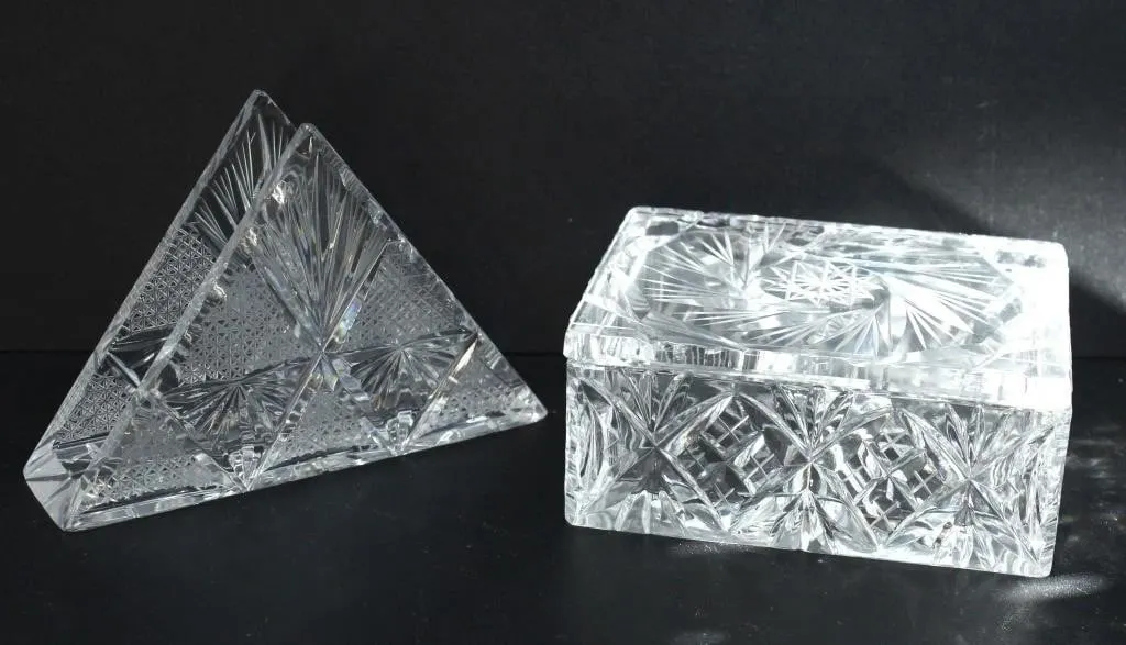CRYSTAL CUT LIDDED TRINKET BOX & NAPKIN HOLDER