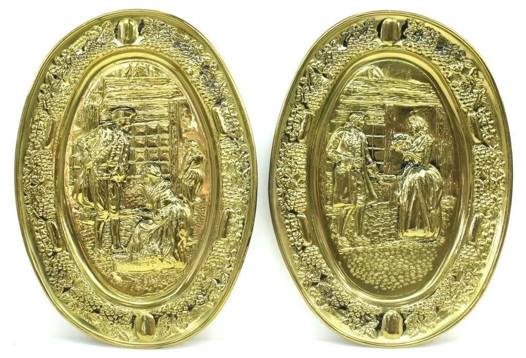 PAIR HAMMERED BRASS COURTING WALL HANGINGS