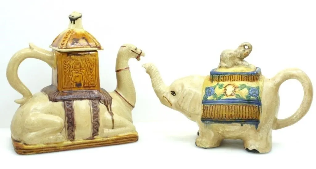 TONY WOOD CAMEL & ELEPHANT DECORATIVE TEAPOTS