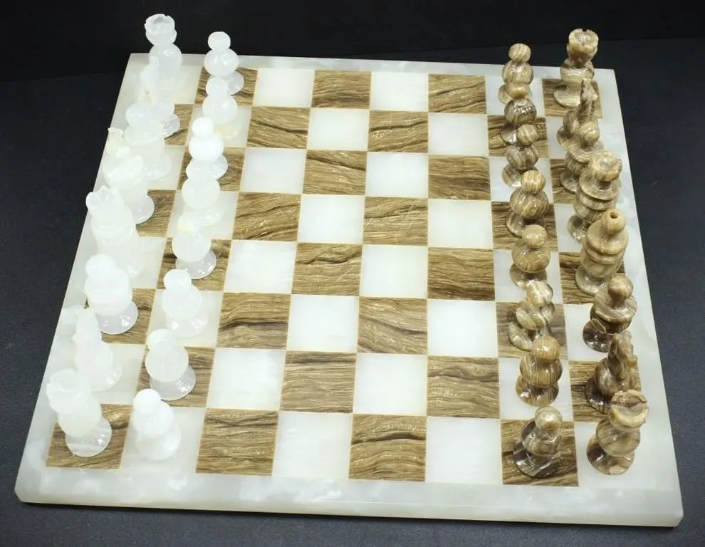 HANDCARVED MARBLE CHESS SET & BOARD