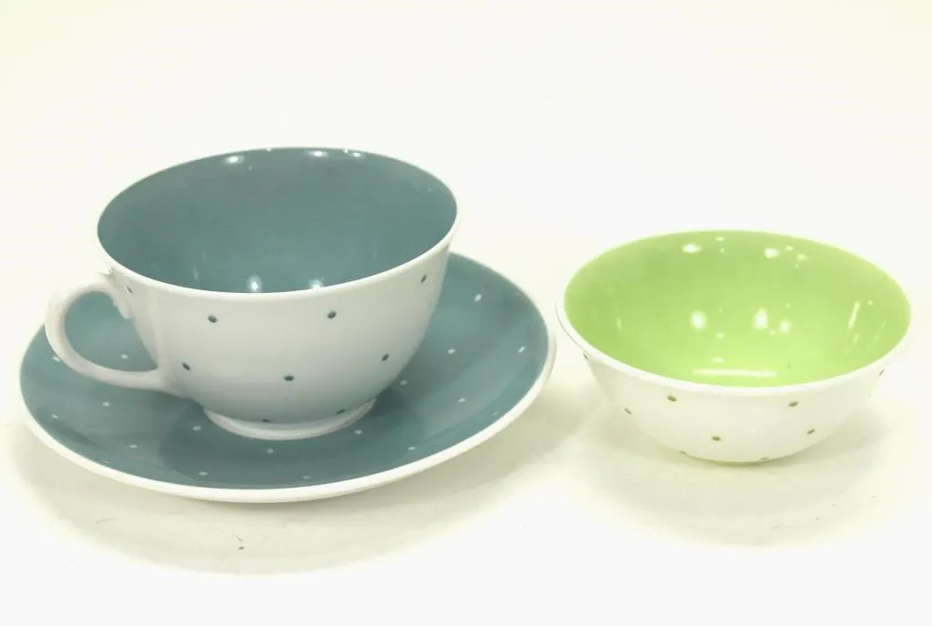 SUSIE COOPER "RAISED SPOT" TEACUP, SAUCER & BOWL
