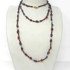 BEADED NECKLACE WITH TURQUOISE & AMBER BEADS