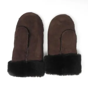 PAIR OF DARK BROWN SHEARLING MITTENS