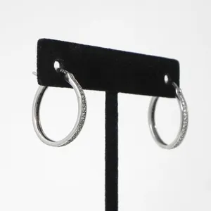 STERLING SILVER & WHITE STONE HOOP EARRINGS 3.07g
