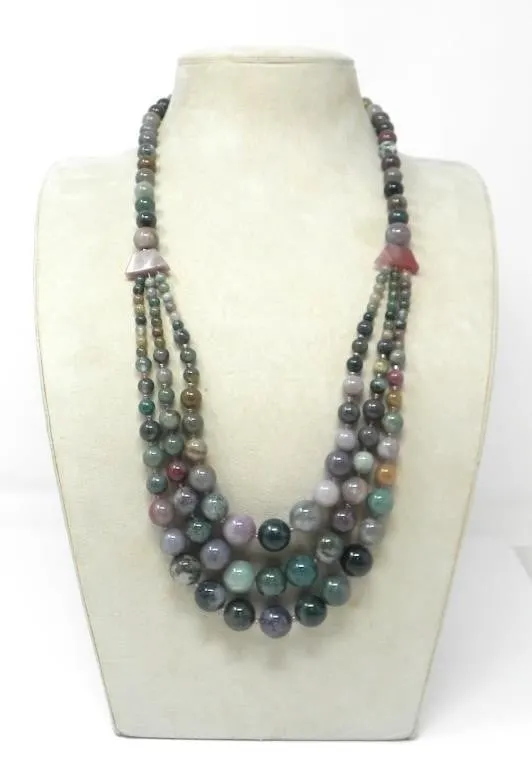 MOSS AGATE MILTISTRAND STATEMENT NECKLACE