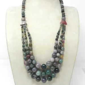 MOSS AGATE MILTISTRAND STATEMENT NECKLACE