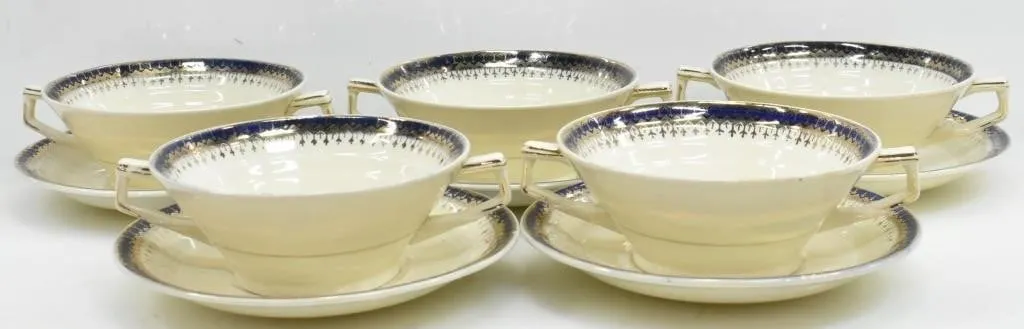 GRINDLEY ENGLAND "CREAMPETAL" TEA CUPS & SAUCERS