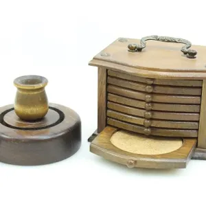 WOODEN COASTERS & A WOODEN CANDLE HOLDER