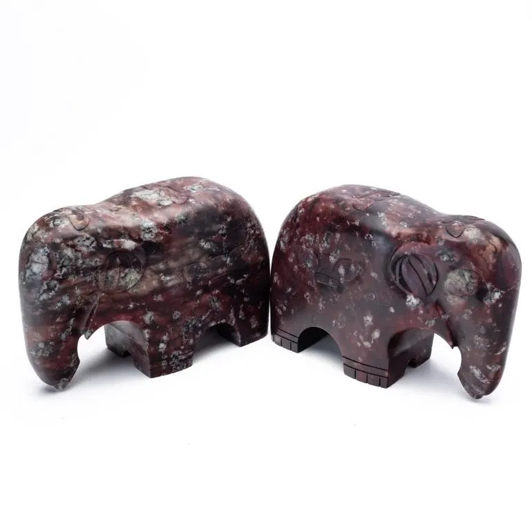 PAIR OF CHINESE CARVED HARDSTONE ELEPHANT FIGURES