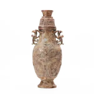 CHINESE ARCHAISTIC CARVED HARDSTONE COVERED VASE