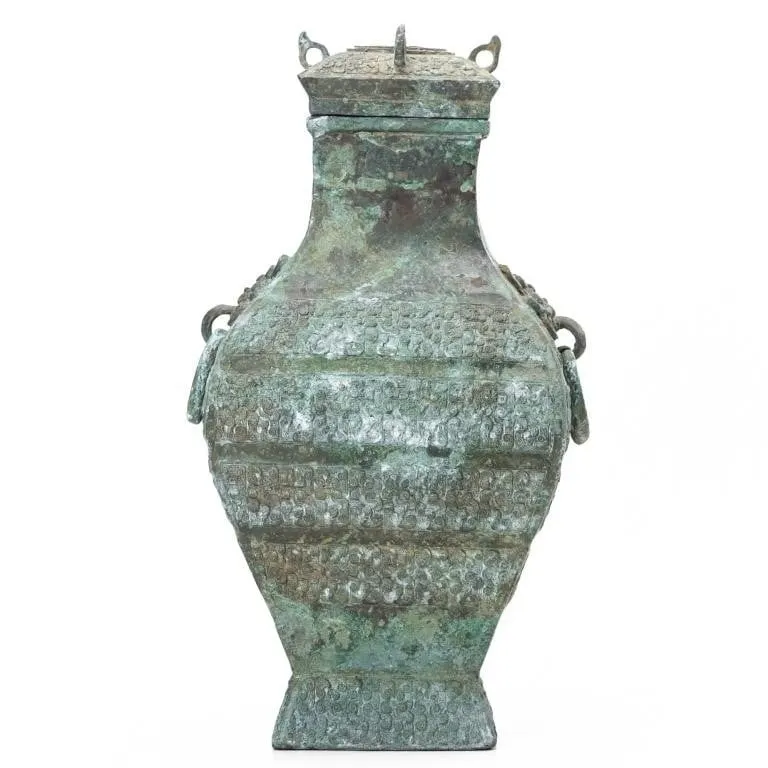 CHINESE ARCHAISTIC BRONZE COVERED HU VASE
