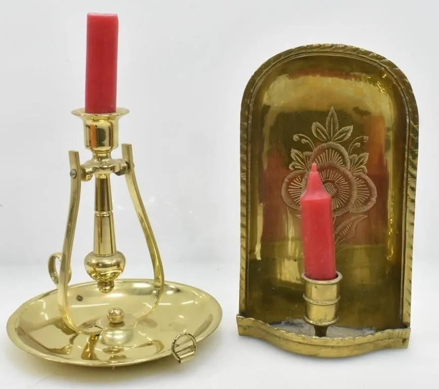 TWO BRASS CANDLE STICK HOLDERS