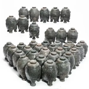 36 CHINESE ARCHAISTIC CARVED HARDSTONE TRIPOD JARS