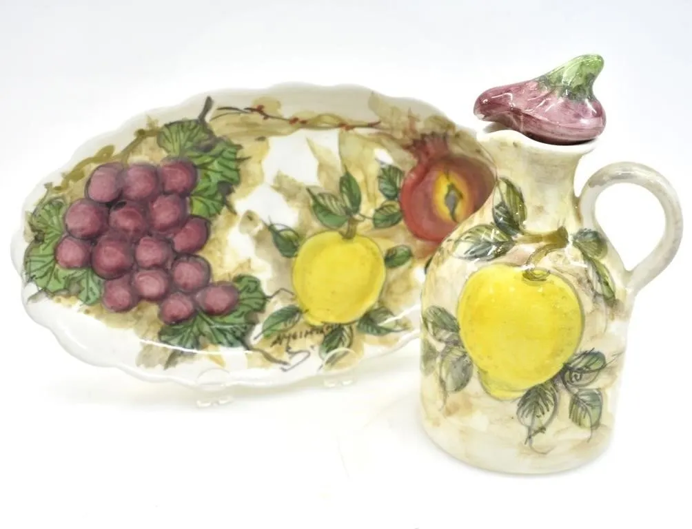HAND MADE CERAMIC JUG & PLATE, MADE IN ITALY