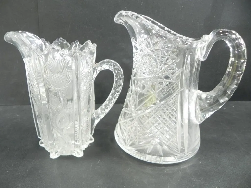 2 ABP CUT GLASS DESIGNED PITCHERS