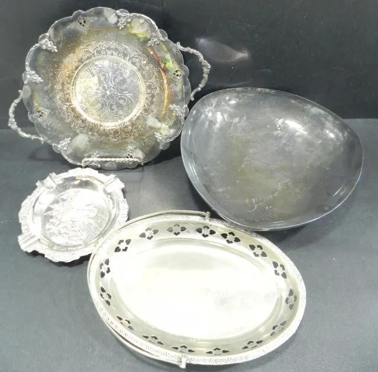 4 SILVER PLATED SERVING DISHES/TRAYS